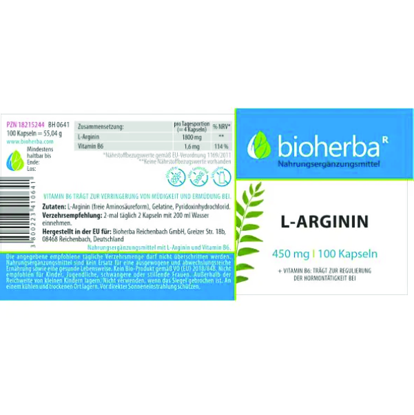 L-Arginin 450 mg 100 Kapseln – Bild 2
